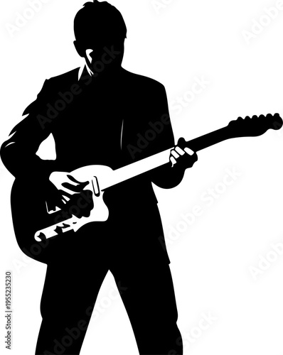 Black silhouette of a man playing electric guitar vector