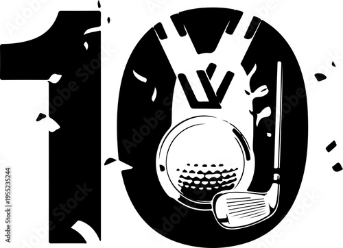 Black vector golf icon with medal and clubs