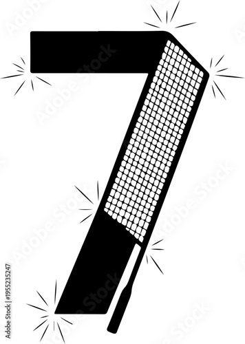 Vector number 7 icon with starburst effect