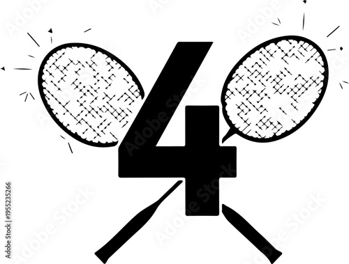 Vector illustration of number 4 with tennis racket ears