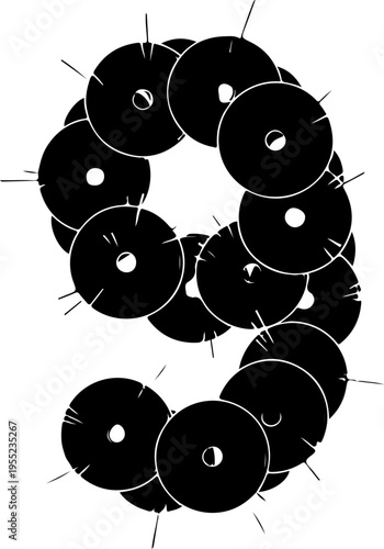 Set of 12 black vinyl records vector illustration