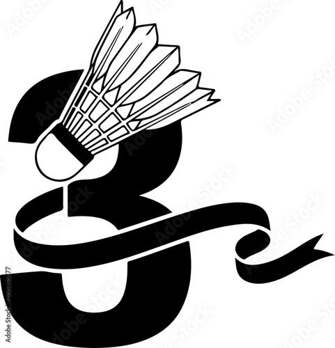 Black badminton shuttlecock icon with ribbon