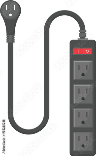 US Power Strip Type B Flat Illustration. Clean Icon Design Element Isolated on White Background