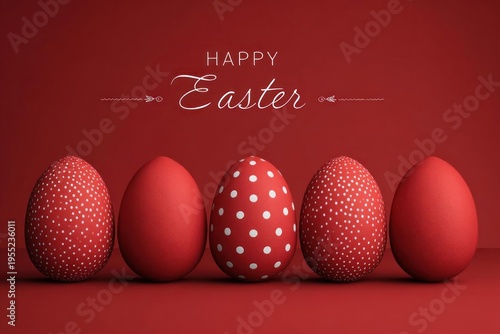 Red Easter Eggs with Polka Dots on Red Background
