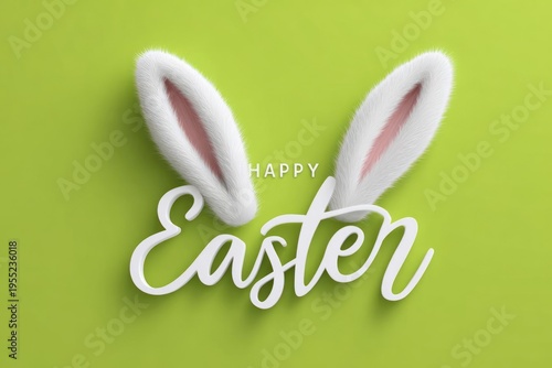 Easter Bunny Ears Happy Easter on Green Background