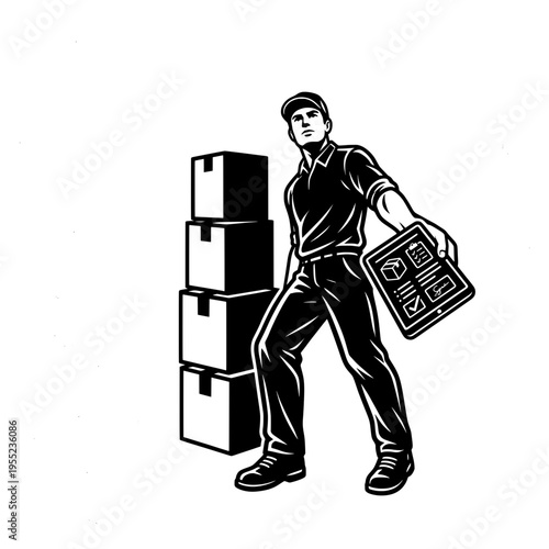 Delivery Man Holding Package Boxes Courier Service Vector Illustration