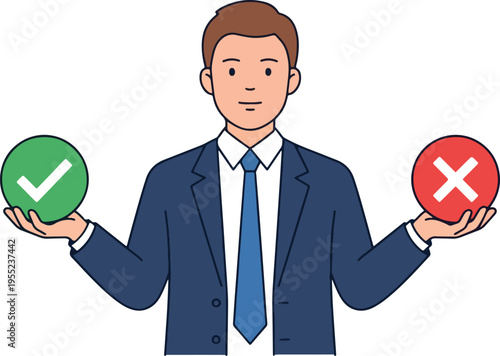 Choice Concept Vector – Businessperson with Approval and Rejection Icons