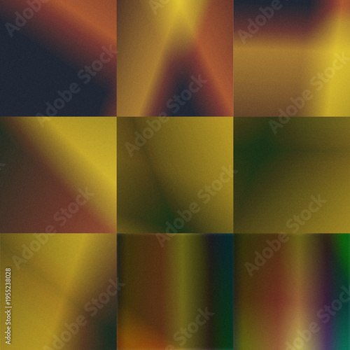 Nine-panel abstract layout with rich golden gradients and subtle light beams, great for elegant posters, luxury branding, or atmospheric digital interfaces.