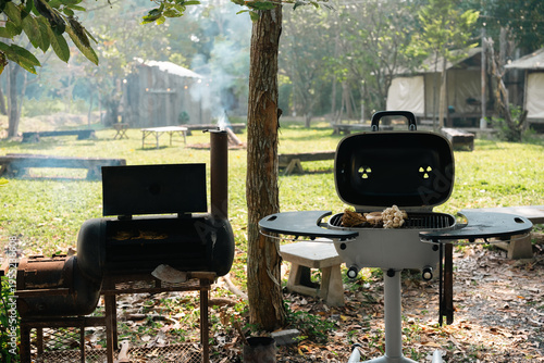 Outdoor camp party scene wi...