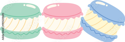 Cute 3 Pastel Macarons, Sweet Dessert for Party illustration