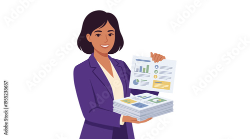 Empowered professional presenting essential business reports and data analysis