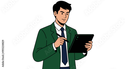 Business professional focused on a digital tablet with stylus