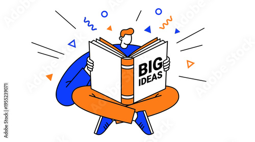 Creative individual reading a book, discovering big ideas and sparking imagination