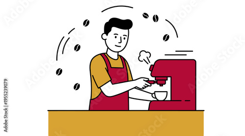 Barista Expertly Operating Espresso Machine to Craft Hot Coffee Drink