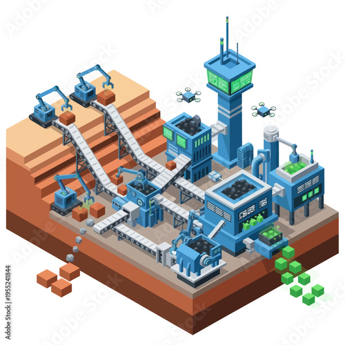 Isometric Factory Automation - A Modern Industrial Production Process.
