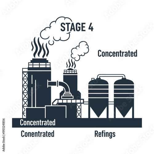 Industrial Refining Process Stage 4 Illustration with Smoke Stacks.