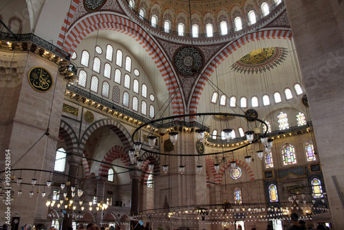 Ancient mosque dome vaulted ceiling September Summer 2024 Decorative calligraphy and historic religious interior Istanbul