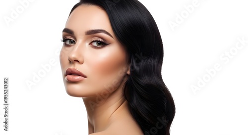 Beautiful Woman with Perfect Makeup and Black Hair