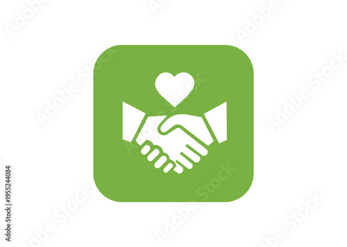 Community charity and business partnership icon with handshake and heart