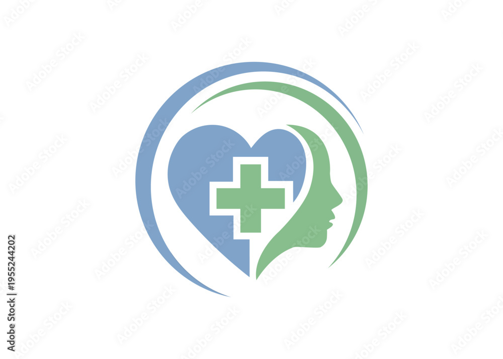 Obraz premium Medical healthcare and mental health icon with cross and human profile
