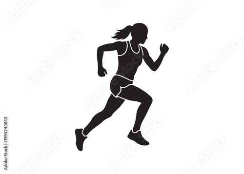 Fitness woman running silhouette vector illustration for sports and health
