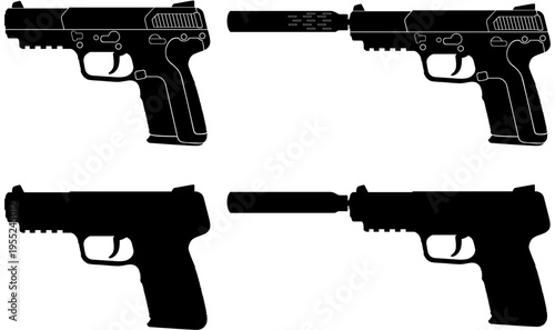 Five seven pistol silhouette vector set
