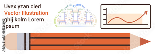 Education, design, creativity, data analysis, presentation tools, business growth. A pencil, upward graph cloud circuit and text. Education and creativity concept for visual storytelling