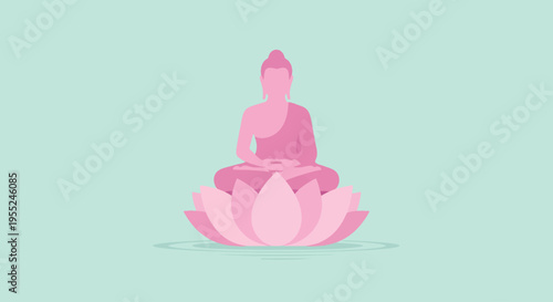 Serene Pink Buddha Meditating on a Lotus Flower, Symbolizing Enlightenment and Inner Peace