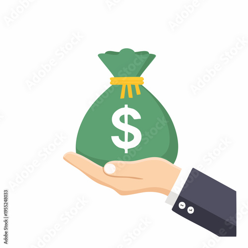 A hand holding a green money bag with a dollar sign on it tightly.