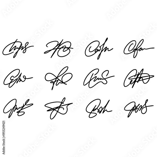 Collection of unique vector signatures on white background illustration