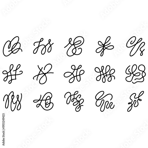 Alphabet letters vector cursive illustration set
