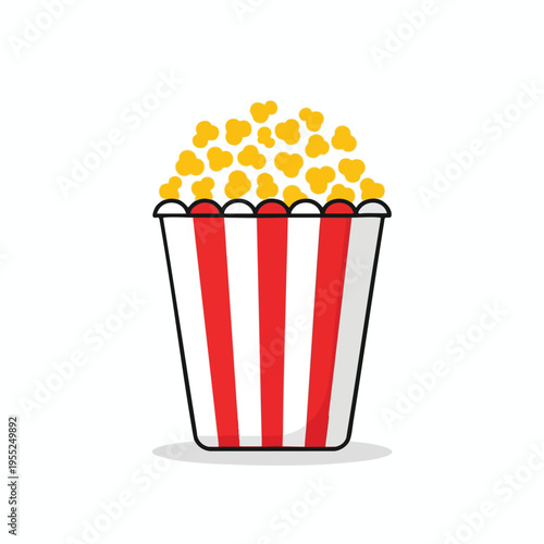A cartoon bucket overflowing with popcorn sits on a white background