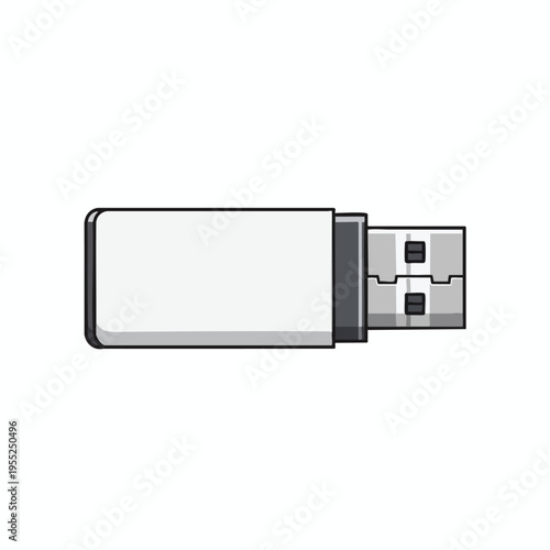 Minimalist, white USB flash drive with a gray connector on a white background