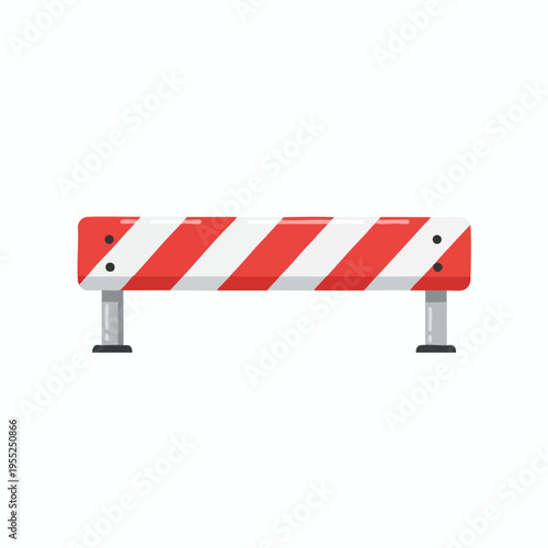 Red and white striped traffic barrier with two grey support legs and black bases
