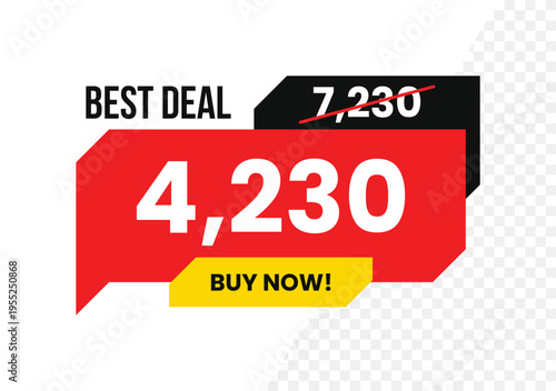 Price before and after modern futuristic vector sale banner with speech bubble and big discount price tag, crossed old price, and best deal buy now words isolated on white background