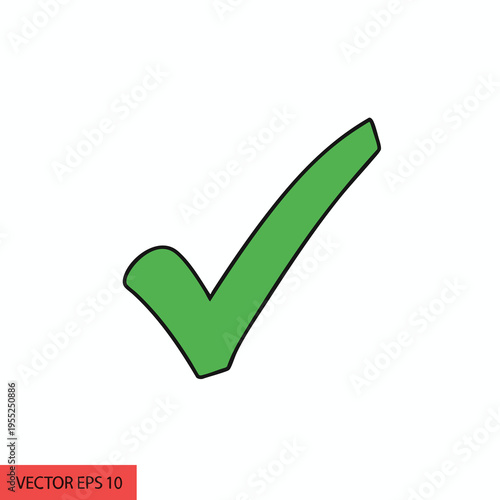 Green check mark symbol with a thick black outline on a white background