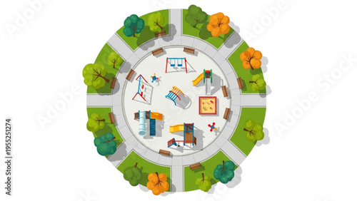 Playground Top View Illustration with Swings, Slides, and Play Structures