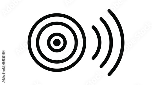 Bold Sound Emission or Wireless Signal Icon with Filled Circle on isolated white background