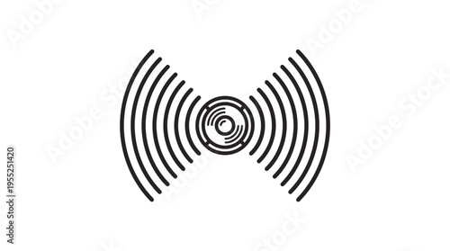 Wireless Signal Waves Icon with a central point, radiating outwards bidirectionally, on an isolated white background.