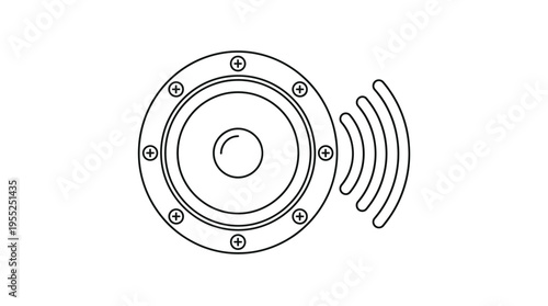 Speaker Icon with Radiating Sound Waves, Audio Output Symbol in Black Outline on an Isolated White Background.