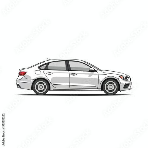 Side view illustration of a white sedan car with detailed lines and shading