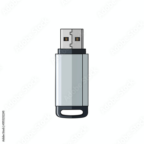 A simple, sleek, silver USB flash drive with a metallic finish and a loop