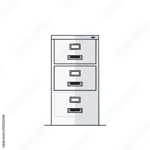 Minimalist line drawing of a four-drawer metal filing cabinet