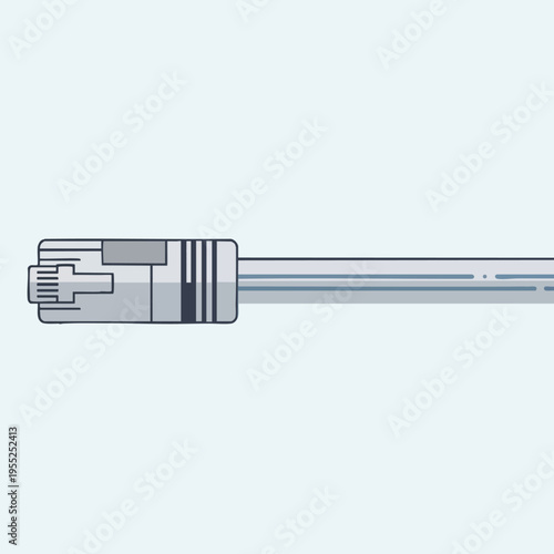 Simple illustration of a silver network cable connector with a cable extending to the right