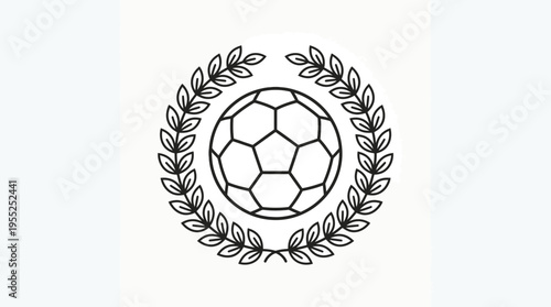 Artistic Soccer Ball Laurel Wreath Outline Graphic on isolated white background