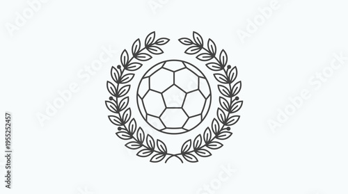 Detailed Soccer Ball Laurel Wreath Outline Emblem on isolated white background
