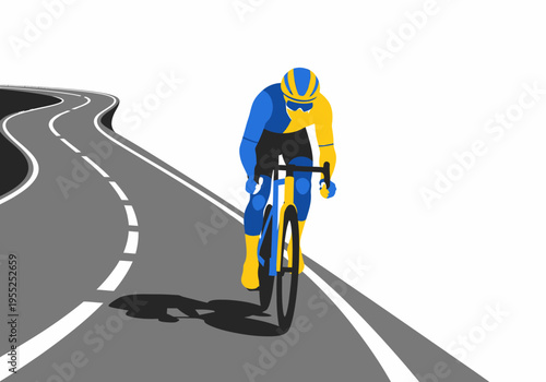 Road cyclist sprinting on asphalt road in blue jersey