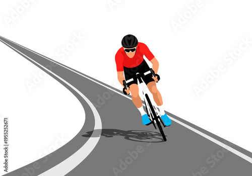 High speed road cyclist leaning into asphalt corner