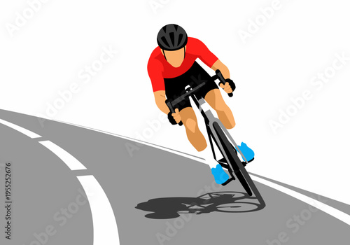 Cyclist in red jersey performing sharp turn on road bike