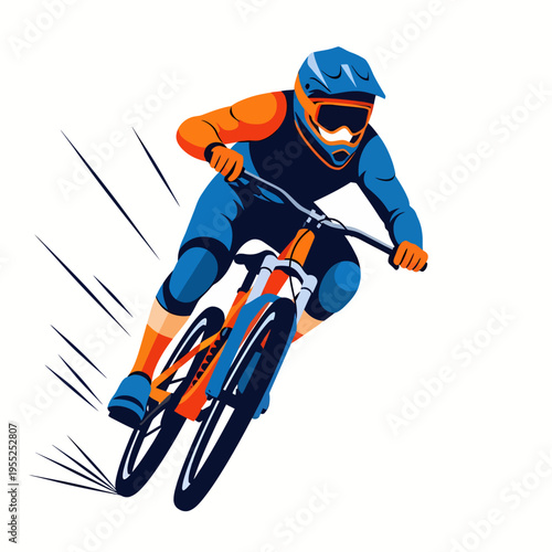 Aggressive downhill mountain bike racer in action